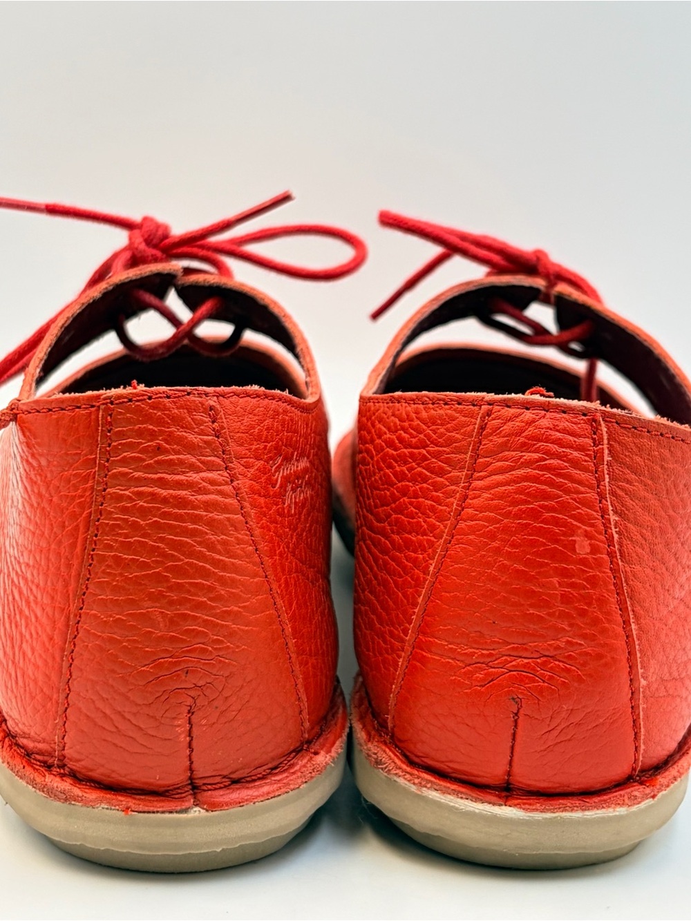 Gudrun Sjoden Red Pebbled Leather Lace-Up Mary Jane Flats EU37 US6.5 Lagenlook - Picture 5 of 11